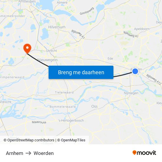 Arnhem to Woerden map