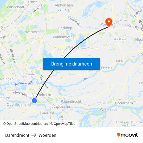 Barendrecht to Woerden map