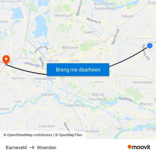 Barneveld to Woerden map
