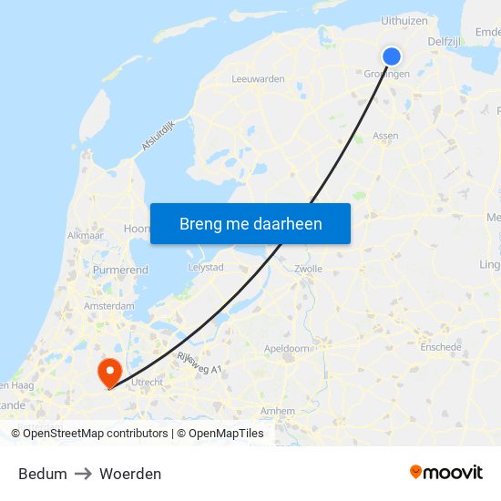 Bedum to Woerden map