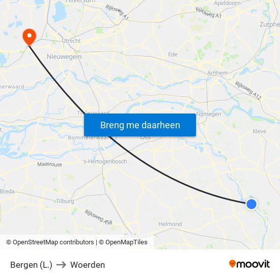 Bergen (L.) to Woerden map