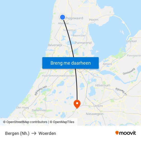 Bergen (Nh.) to Woerden map