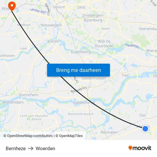 Bernheze to Woerden map
