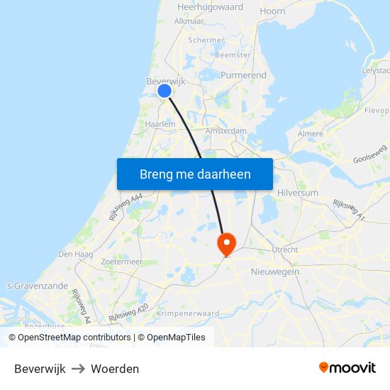 Beverwijk to Woerden map