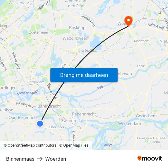 Binnenmaas to Woerden map