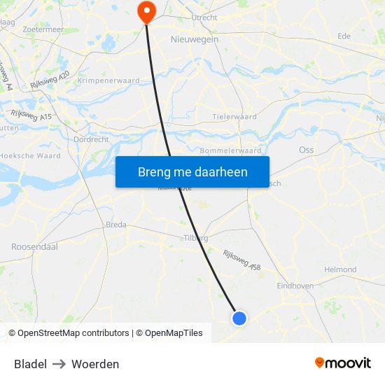 Bladel to Woerden map