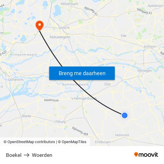 Boekel to Woerden map