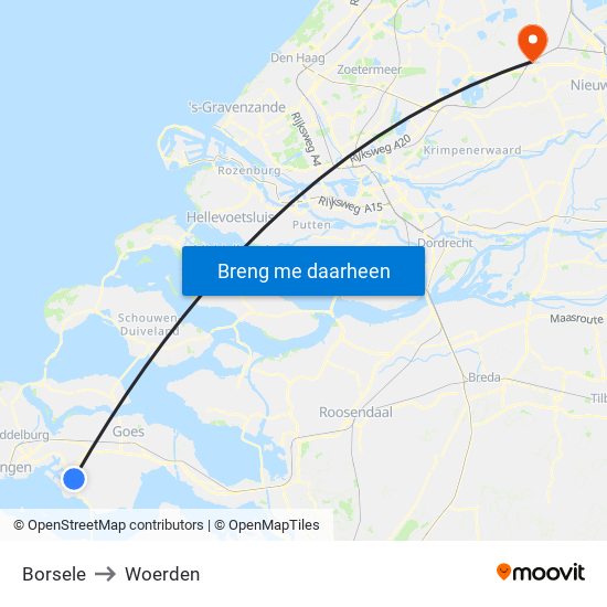 Borsele to Woerden map