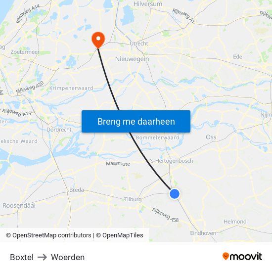 Boxtel to Woerden map