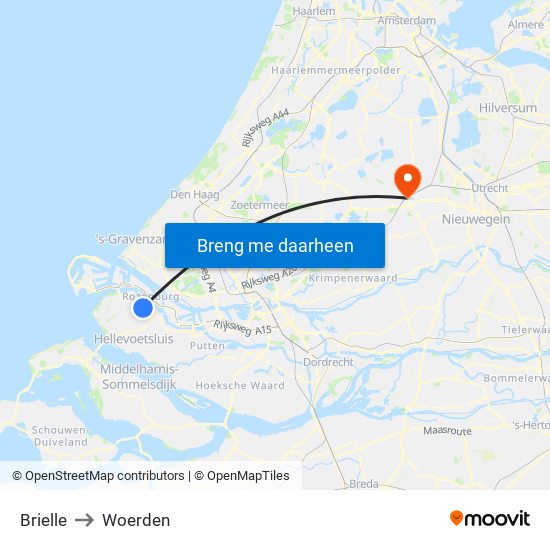 Brielle to Woerden map