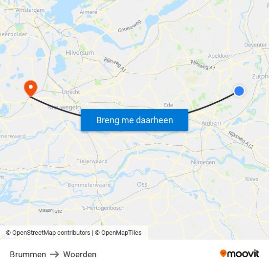 Brummen to Woerden map