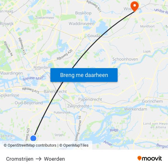 Cromstrijen to Woerden map