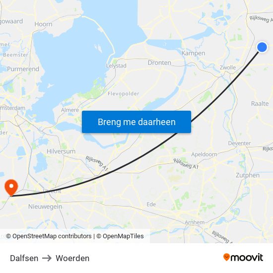Dalfsen to Woerden map