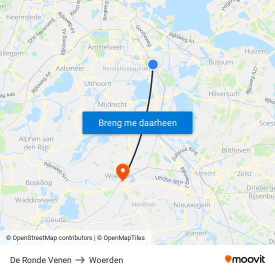 De Ronde Venen to Woerden map