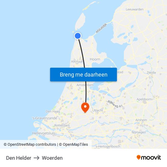 Den Helder to Woerden map