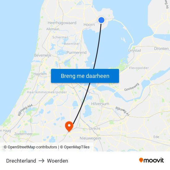 Drechterland to Woerden map