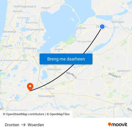 Dronten to Woerden map