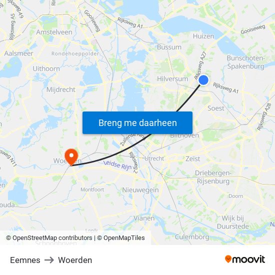 Eemnes to Woerden map