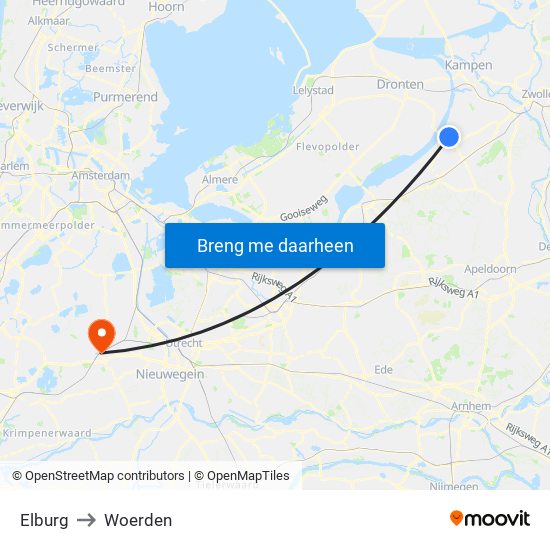 Elburg to Woerden map