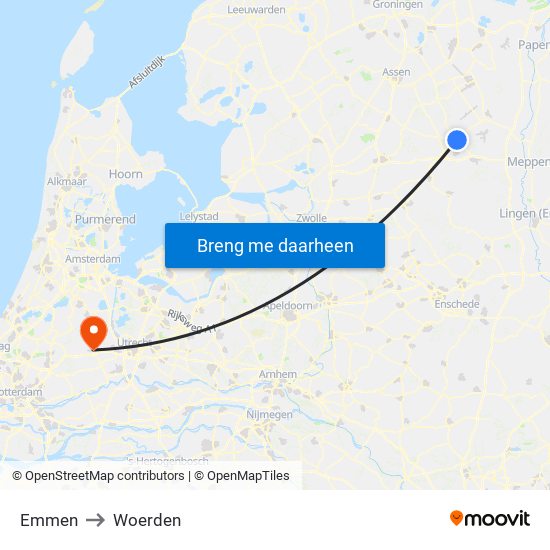 Emmen to Woerden map