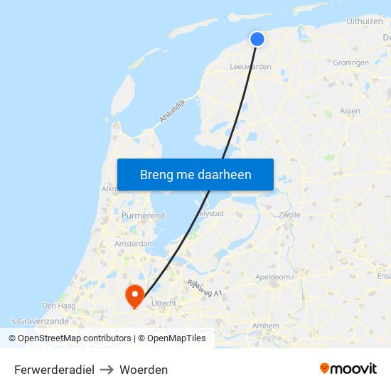 Ferwerderadiel to Woerden map