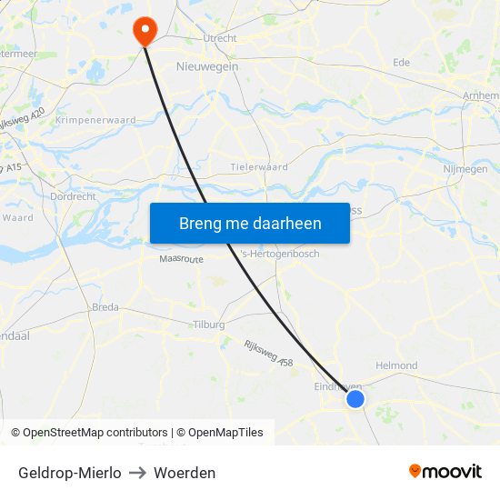 Geldrop-Mierlo to Woerden map