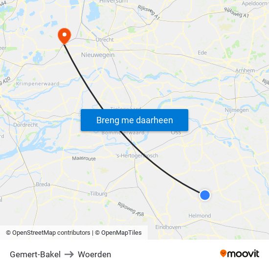 Gemert-Bakel to Woerden map
