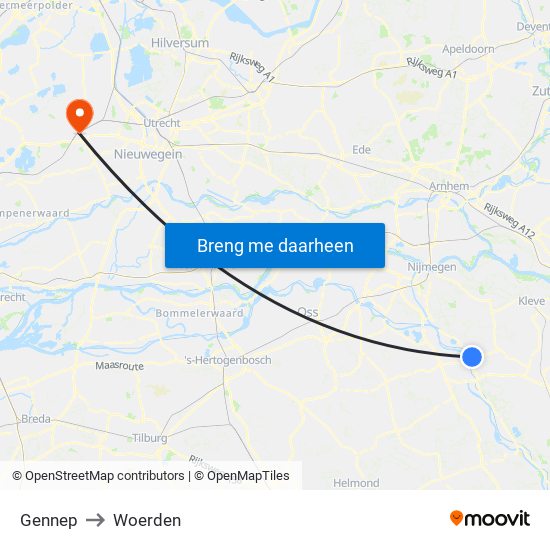 Gennep to Woerden map