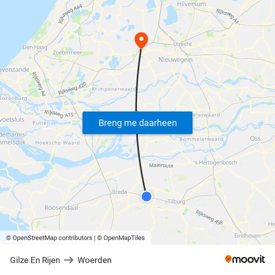 Gilze En Rijen to Woerden map