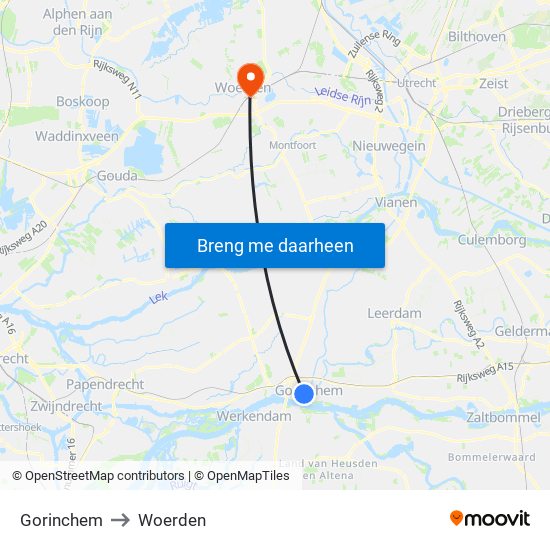 Gorinchem to Woerden map