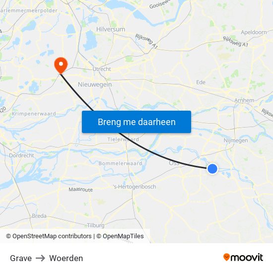 Grave to Woerden map