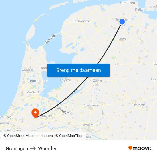 Groningen to Woerden map