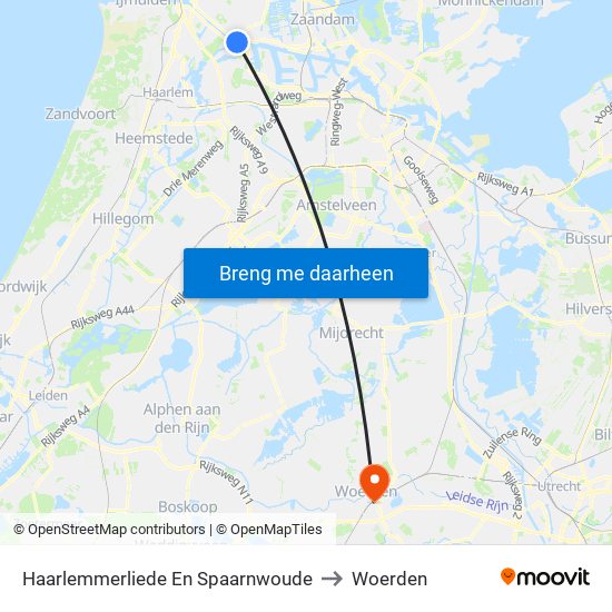 Haarlemmerliede En Spaarnwoude to Woerden map