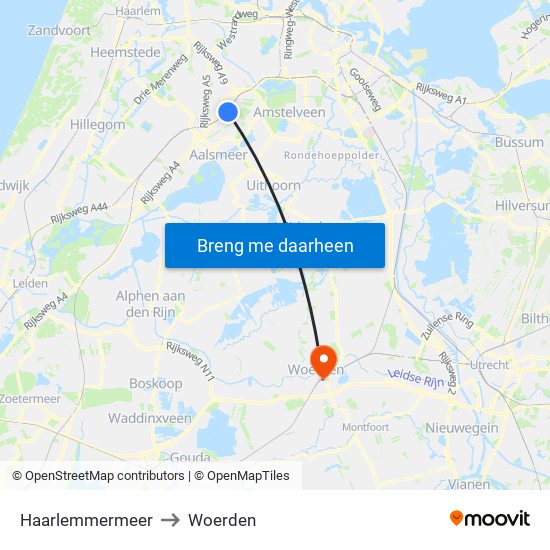 Haarlemmermeer to Woerden map