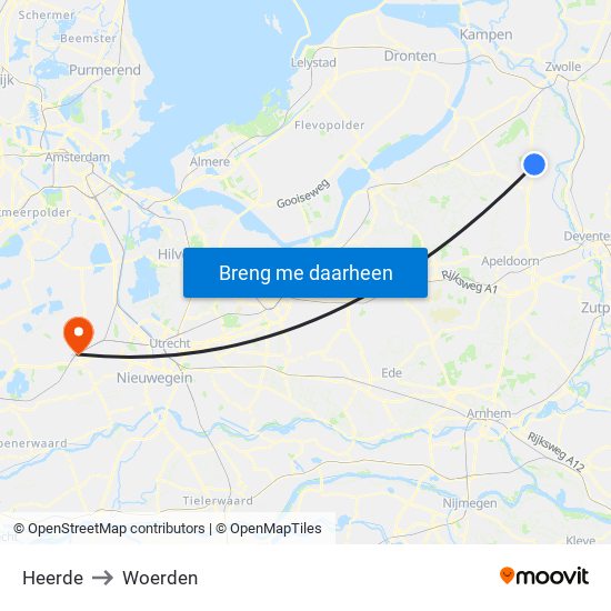 Heerde to Woerden map