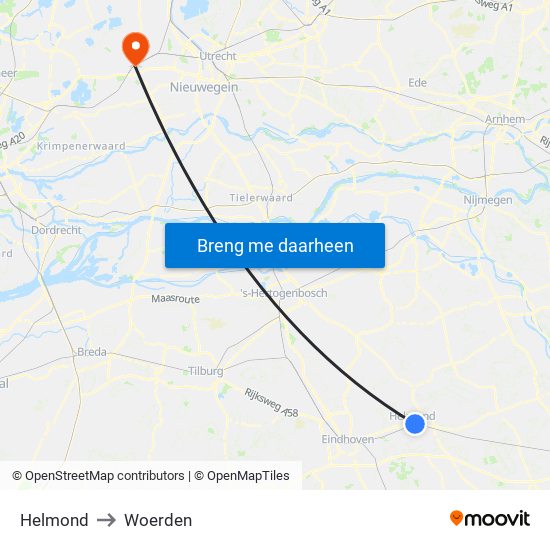 Helmond to Woerden map