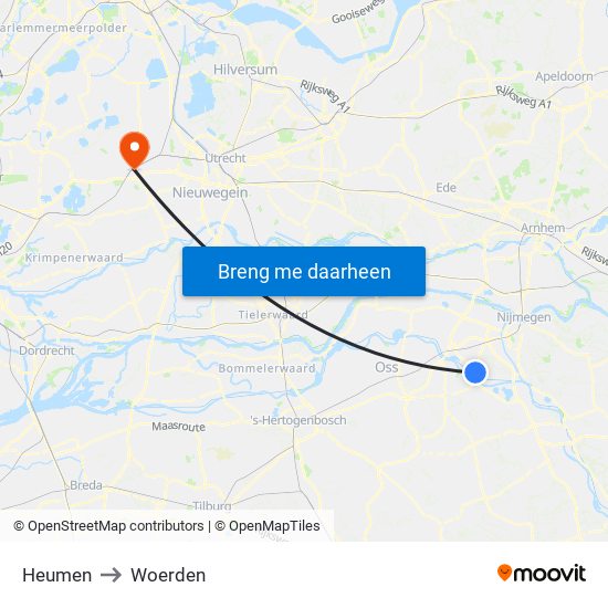 Heumen to Woerden map