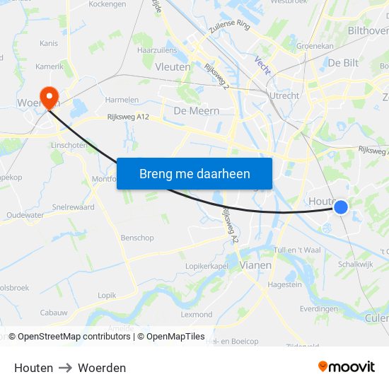 Houten to Woerden map