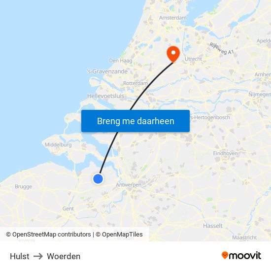 Hulst to Woerden map
