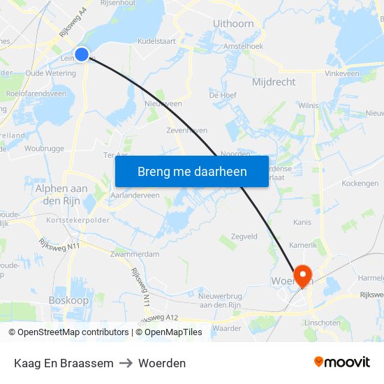 Kaag En Braassem to Woerden map