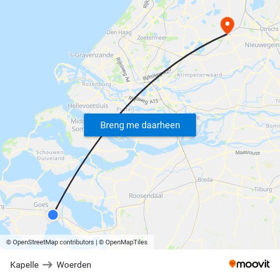 Kapelle to Woerden map