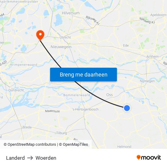 Landerd to Woerden map
