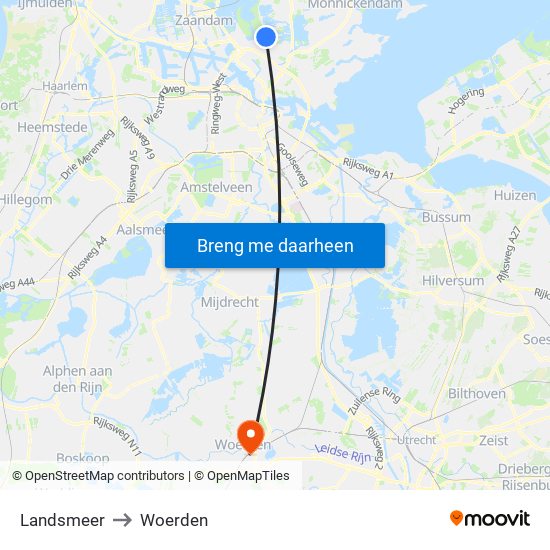 Landsmeer to Woerden map