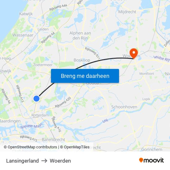 Lansingerland to Woerden map