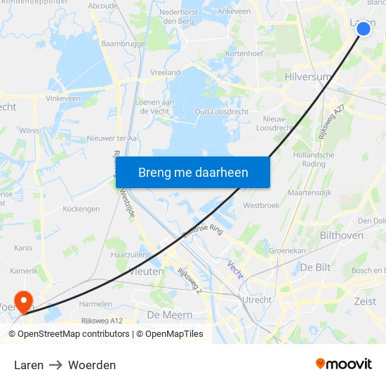 Laren to Woerden map