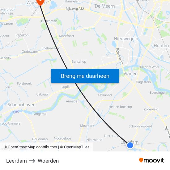 Leerdam to Woerden map