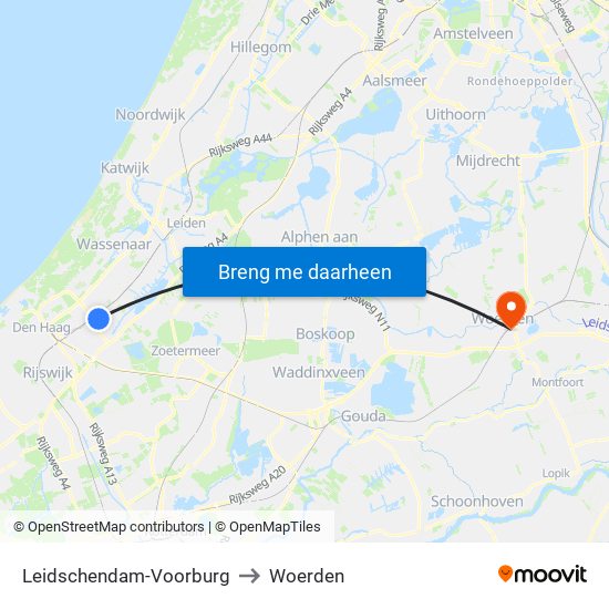 Leidschendam-Voorburg to Woerden map