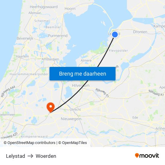 Lelystad to Woerden map