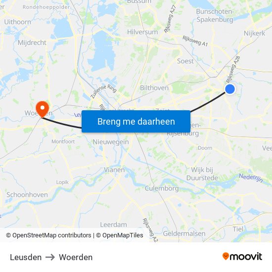 Leusden to Woerden map