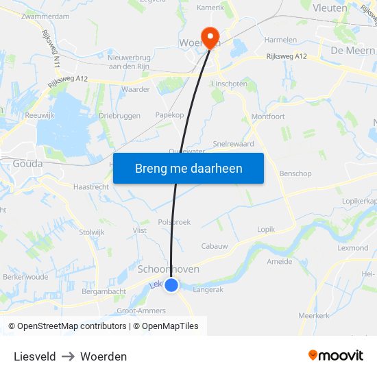 Liesveld to Woerden map